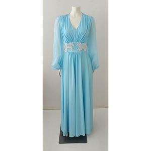 Vintage 70's Beautiful Blue Bishop Sleeve Maxi Dress
